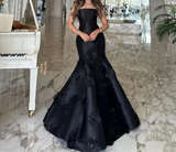 Amozae-Cyber Monday Christmas party outfits Classy Mermaid Strapless Sleeveless Satin Black Long Prom Dresses Evening Dress C3172