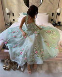 Amozae-Cyber Monday Christmas party outfits Halter Neck Flowers Embroidered Chiffon Prom Dress Green Party Dresses C3177