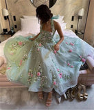 Amozae-Cyber Monday Christmas party outfits Halter Neck Flowers Embroidered Chiffon Prom Dress Green Party Dresses C3177