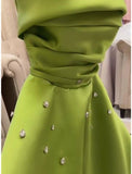 Amozae-Cyber Monday Christmas party outfits Classy A Line Spaghetti Straps Bud Green Satin Beads Prom Dresses Evening Dress C3183