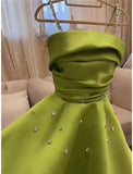 Amozae-Cyber Monday Christmas party outfits Classy A Line Spaghetti Straps Bud Green Satin Beads Prom Dresses Evening Dress C3183