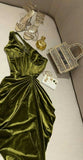 Amozae-Cyber Monday Christmas party outfits Classy Sheath One Shoulder Olive Green Velvet Prom Dresses Evening Dress C3195