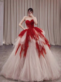 Amozae-Cyber Monday Christmas party outfits Pretty Ball Gown Sweetheart Tulle Long Red Layers Prom Dresses Sweet 16 Dresses C3210