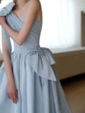 Amozae-Cyber Monday Christmas party outfits Elegant Ball Gown One Shoulder Light Sky Blue Satin Flowers Long Prom Dress Evening Dress C3232