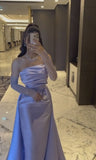 Amozae-Cyber Monday Christmas party outfits Classy Sheath Strapless Long Sleeves Lilac Long Satin Party Dress Prom Dresses Evening Dress C3276