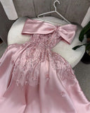 Amozae-Cyber Monday Christmas party outfits Cute A Line Off The Shoulder Pink Long Satin Beads Long Prom Dresses Party Dress C3283