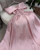 Amozae-Cyber Monday Christmas party outfits Cute A Line Off The Shoulder Pink Long Satin Beads Long Prom Dresses Party Dress C3283