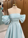 Amozae-Cyber Monday Christmas party outfits Simple Satin Off Shoulder Long Party Dress A-line Prom Dress C3287