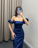 Amozae-Cyber Monday Christmas party outfits Sexy Sheath Off The Shoulder Royal Blue Long Satin Prom Dresses Party Dress C3289