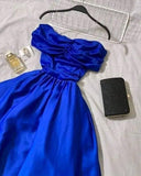 Amozae-Cyber Monday Christmas party outfits Sexy A line Off The Shoulder Royal Blue Prom Dress With Pleated Long Satin Prom Dresses Party Dress C3296