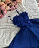 Amozae-Cyber Monday Christmas party outfits Classy A Line Spaghetti Straps Royal Blue Flowers Party Dress Prom Dresses Evening Dress C3301