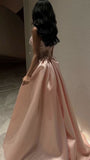 Amozae-Cyber Monday Christmas party outfits Classy A Line Strapless Pink Long Satin Party Dress Prom Dresses Evening Dress C3306