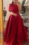 Amozae-Cyber Monday Christmas party outfits Classy A line One Shoulder Half Sleeves Red Long Party Dress Prom Dresses Evening Dress C3316