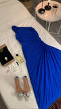 Amozae-Cyber Monday Christmas party outfits Classy Sheath One Shoulder Royal Blue Chiffon Long Party Dress Prom Dresses Evening Dress C3326