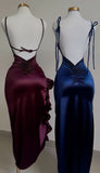 Amozae-Cyber Monday Christmas party outfits Vintage Mermaid Spaghetti Straps Custom Silk Satin Blue Long Prom Dresses C730