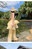 Amozae-dress to impress party dress nye outfits women's summer yellow suspender dress YM1399