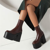 Amozae-Back To School Gifts Chunky Heel Round Toe Platform Boots
