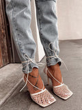 Amozae-Square Toe Mesh Wrap Sandals