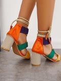 Amozae-Lace Up Chunky Heel Sandals