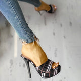 Amozae Women's Peep Toe Plaid Slip-on Stilettos Thin Heels