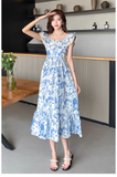 Amozae-dress to impress party dress nye outfits Women's summer blue oil painting floral dress YM1159