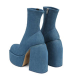 Amozae-back to school outfits Denim Chunky Boots