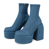 Amozae-back to school outfits Denim Chunky Boots