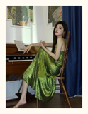 Amozae-dress to impress party dress nye outfits Green V-neck suspender dress YM1482