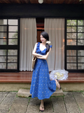 Amozae-dress to impress party dress nye outfits Blue Floral V Neak A Line Party Dress YM1834