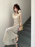 Amozae-dress to impress party dress nye outfits Women's summer square neck polka dot satin dress YM1538