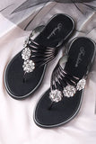 Amozae-Flower Rhinestone Flip Flop Flat Sandals