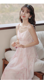 Amozae-dress to impress party dress nye outfits Pink ruffled chiffon suspender dress for women summer  YM1188