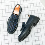 Amozae- Galsan Check Texture Patent Tassel Loafers