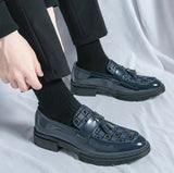 Amozae- Galsan Check Texture Patent Tassel Loafers