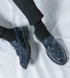 Amozae- Galsan Check Texture Patent Tassel Loafers