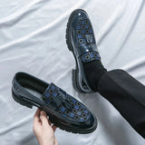 Amozae- Galsan Check Texture Patent Tassel Loafers