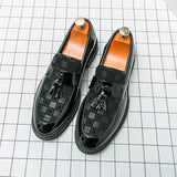 Amozae- Galsan Check Texture Patent Tassel Loafers