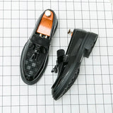 Amozae- Galsan Check Texture Patent Tassel Loafers