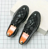 Amozae- Galsan Check Texture Patent Tassel Loafers