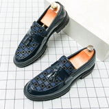 Amozae- Galsan Check Texture Patent Tassel Loafers