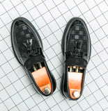 Amozae- Galsan Check Texture Patent Tassel Loafers