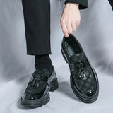 Amozae- Galsan Check Texture Patent Tassel Loafers