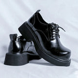 Amozae- Gusan Extra Round Toe Glossy Derby Shoes