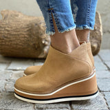 Amozae- Amozae Autumn Women Ankle Boots Side Zipper Platform Shoes Solid Color Casual Shoes for Women 2025 Wedges Sewing Lady Boot Mujer Botas