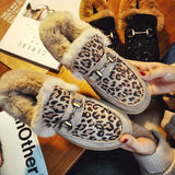 Amozae- Amozae Apanzu New Women Winter Ankle Boots Leopard Snow Boots Plush Natural Rabbit Fur Warm Slip-On Ladies Shoes Flats Plus Size 35-40