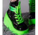 Amozae- Amozae Luxury New Female Platform Green Ankle Boots Fashion Zip Lace-up High Heels Women's Boots Party Goth Wedges Shoes Woman