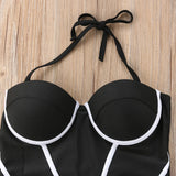 Amozae-2024 Women Strapless Patchwork Body Push Up Swimwear Lady Beachwear 1 Piece Swimsuit Bodysuit Swimming Bathing Suit