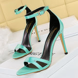 Amozae-2024 Women 10.5cm High Heels Peach Sandals Silk Green Blue Heels Sandles Prom Stripper Satin Ankle Strap Wedding Bridal Shoes