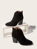 Amozae 2024 Autumn Faux Suede Ankle Boots Women High Heel Side Zipper High Top Stacked Block Heel Short Western Cowboy Booties