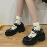 Amozae- Amozae Student Shoes College Girl Student LOLITA Shoes JK Uniform Shoes PU Leather Heart-shaped Ankle-strap Mary Jane Shoes